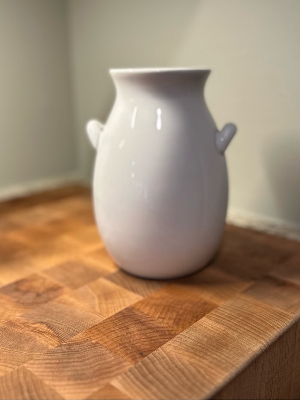 Vintage White Ceramic Kitchen Crock with Side Handles